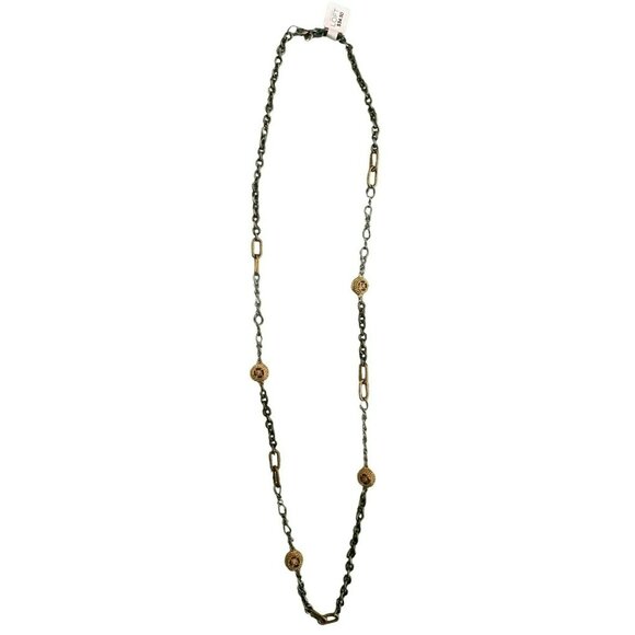 Ann Taylor Loft Silver & Gold Tone Rhinestone Statement Necklace Rope NWT 36" - Picture 1 of 4